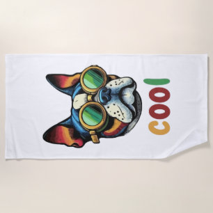 Pop-Art-Bulldoge mit Schutzbrille Strandtuch