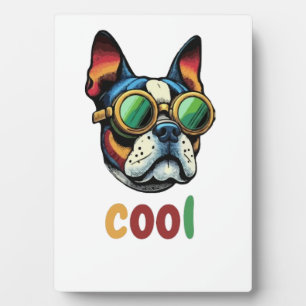 Pop-Art-Bulldogge mit Schutzbrille Fotoplatte
