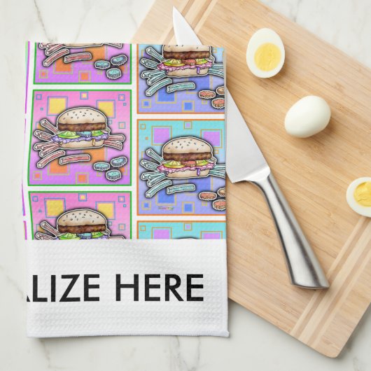 POP ART BURGER (Hamburger) Geschirrtuch (Viertel Falte)