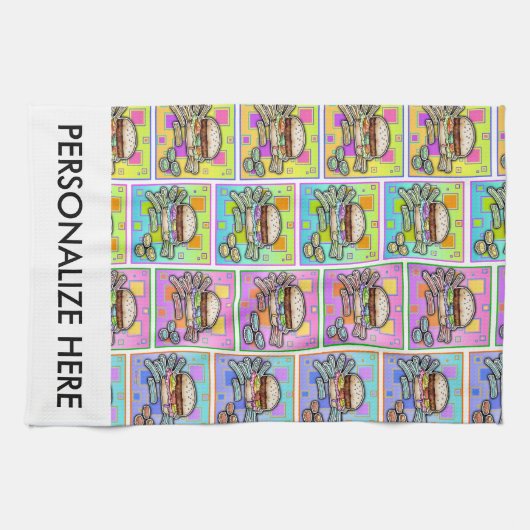 POP ART BURGER (Hamburger) Geschirrtuch (Horizontal)