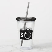 Pop Art Camera Black/White Monogram Acryltrinkbecher (Rückseite)
