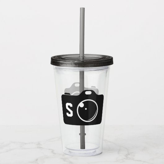 Pop Art Camera Black/White Monogram Acryltrinkbecher (Vorderseite)