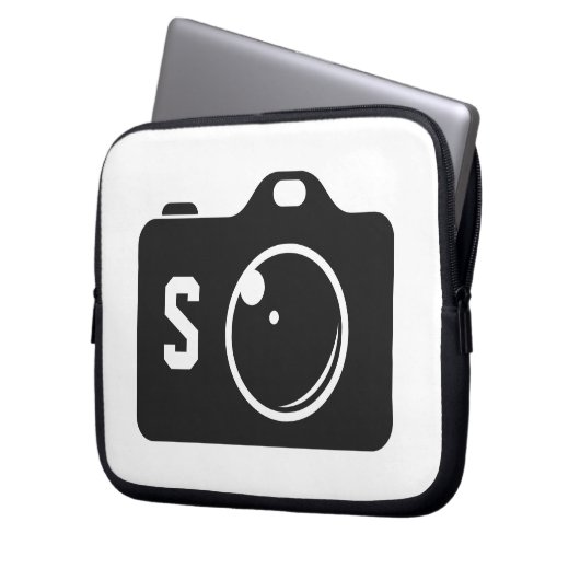 Pop Art Camera Black/White Monogram Laptopschutzhülle (Vorderseite Links)
