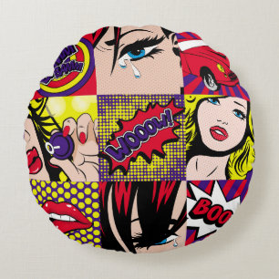 Pop Art Card Illustrationart,Pop,beautiful,Comic,d Rundes Kissen