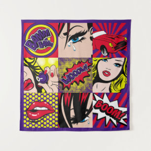 Pop Art Card Illustrationart,Pop,beautiful,Comic,d Wandteppich