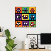Pop Art Cartoon Bat Grid Halloween Art Poster (Heimbüro)