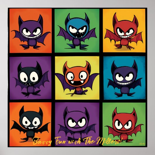 Pop Art Cartoon Bat Grid Halloween Art Poster (Vorne)