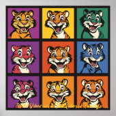 Pop Art Cartoon Tiger Grill Kunst, Dichtung und Mu Poster (Vorne)