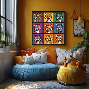 Pop Art Cartoon Tiger Grill Kunst, Dichtung und Mu Poster