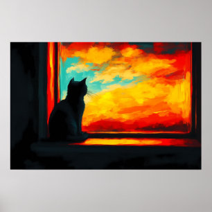 Pop Art Cat at Sunset - Ansicht Poster