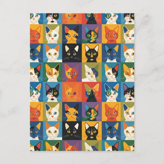 Pop Art Cat Collage Art Postkarte (Vorderseite)