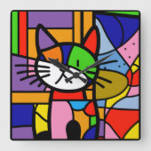 Pop Art Cat Design Vibranful and Coulourful Quadratische Wanduhr (Vorderseite)