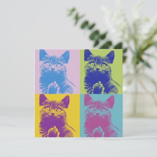Pop Art Cat Flat Danke Karte (Stehend Vorderseite)
