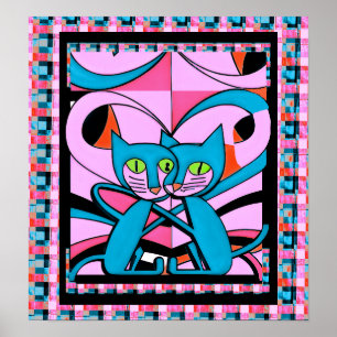 Pop Art Cats, Art Print, Maximalist Dekor Poster