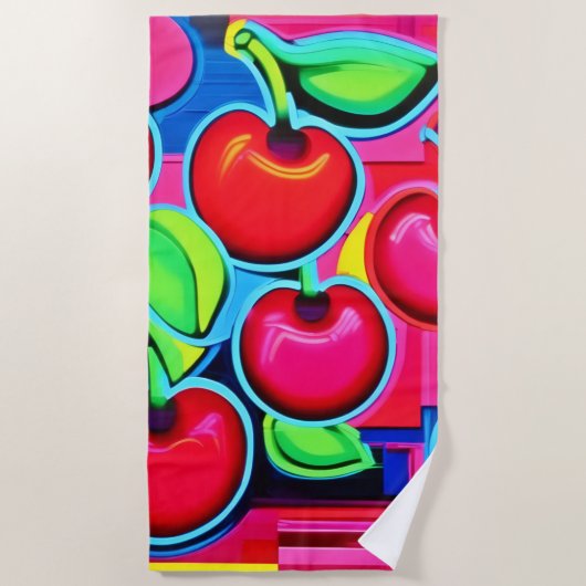 Pop Art Cherry Burst Strandtuch (Vorderseite)