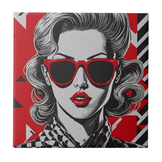 Pop Art chic Porträt einer Frau Fliese (Vorderseite)