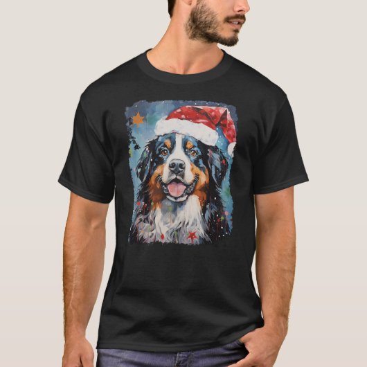Pop Art Christmas Bernese Mountain Dog T-Shirt (Vorderseite)