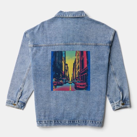 Pop Art City Vibes Denimjacke Jeansjacke (Rückseite)
