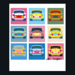 Pop Art Classic Mini Poster<br><div class="desc">Klassisches Mini-Poster. Dieses klassische Miniposter, das von der Kunstbewegung des Pops Inspiriert und mit der Kunst von Sir Alec Issigonis kombiniert wird, ist ein perfektes Geschenk für jeden Liebhaber. Auch als Grußkarte erhältlich.</div>