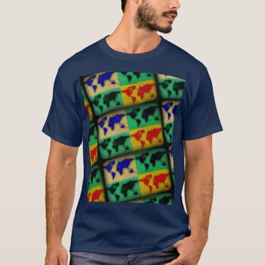 Pop Art Color World Maps T-Shirt (Vorderseite)