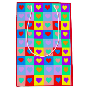 Pop Art Colorful Herzdesign Mittlere Geschenktüte