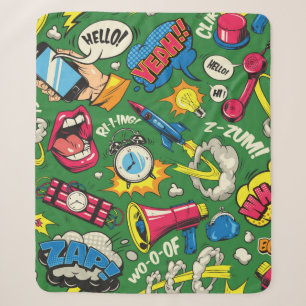 Pop art colorful seamless pattern with comic speec sherpadecke