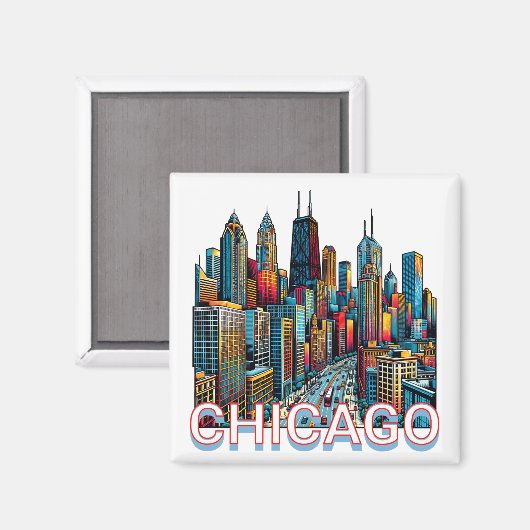 Pop Art Comic Book Art Chicago Magnet (Vorderseite/Rückseite)
