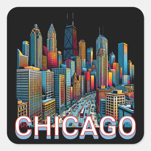 Pop Art Comic Book Art Chicago Quadratischer Aufkleber (Vorderseite)