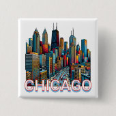 Pop Art Comic Book Chicago, Illinois Skyline Button (Vorderseite)