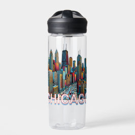 Pop Art Comic Book Chicago Skyline Personalisiert Trinkflasche