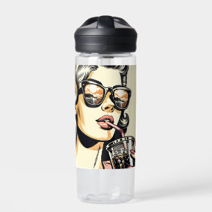 Pop-Art-Comic-Book-hübsche-Frau-die-Limonade-trink Trinkflasche