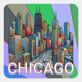 Pop Art Comic Book Style Chicago Illinois Quadratischer Aufkleber