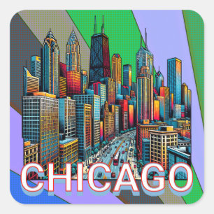 Pop Art Comic Book Style Chicago Illinois Quadratischer Aufkleber