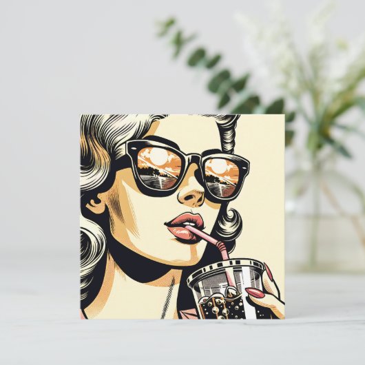 Pop Art Comic Buch Hübsche Frau Drink Soda (Stehend Vorderseite)