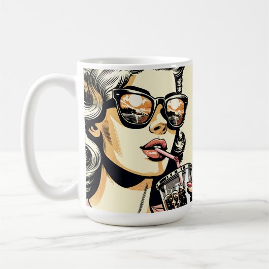 Pop Art Comic Buch Hübsche Frau Drink Soda Kaffeetasse (Links)