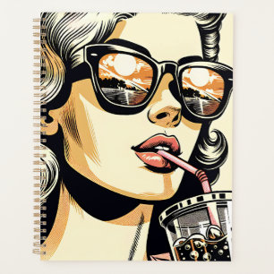 Pop Art Comic Buch Hübsche Frau Drink Soda Planer