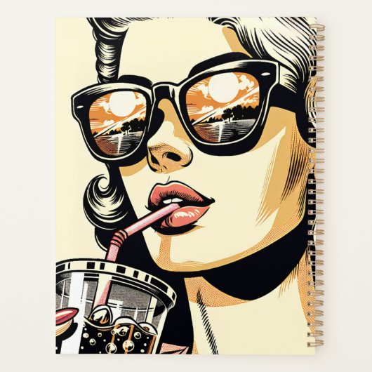 Pop Art Comic Buch Hübsche Frau Drink Soda Planer (Rückseite)