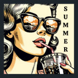 Pop Art Comic Buch Hübsche Frau Drink Soda Poster<br><div class="desc">Hübsches Comic Buch Pop Art Retro hübsche Dame trinken Soda mit Sonnenbrille auf mit einem Sonnenuntergang Reflexion.</div>