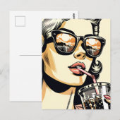 Pop Art Comic Buch Hübsche Frau Drink Soda Postkarte (Vorne/Hinten)