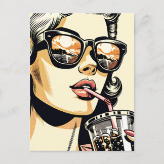 Pop Art Comic Buch Hübsche Frau Drink Soda Postkarte
