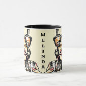 Pop Art Comic Buch Hübsche Frau Drink Soda Tasse (Zentrum)