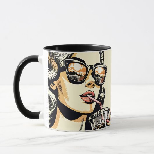 Pop Art Comic Buch Hübsche Frau Drink Soda Tasse (Links)