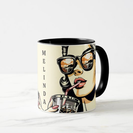 Pop Art Comic Buch Hübsche Frau Drink Soda Tasse (VorderseiteRechts)