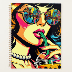 Pop Art Comic Buch Hübsche Frauen trinken Boba Planer