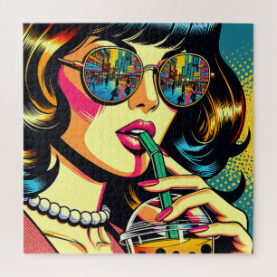 Pop Art Comic Buch Hübsche Frauen trinken Boba Puzzle