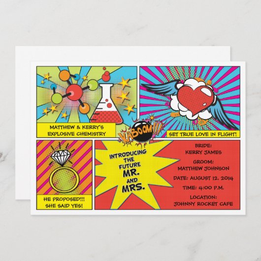 Pop Art Comic Buchbesetzung Einladung (Vorne/Hinten)