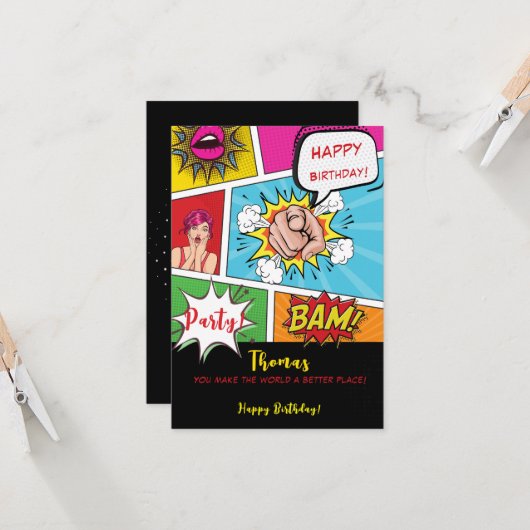 Pop Art Comic Geburtstag Karte (Vorderseite/Rückseite Beispiel)