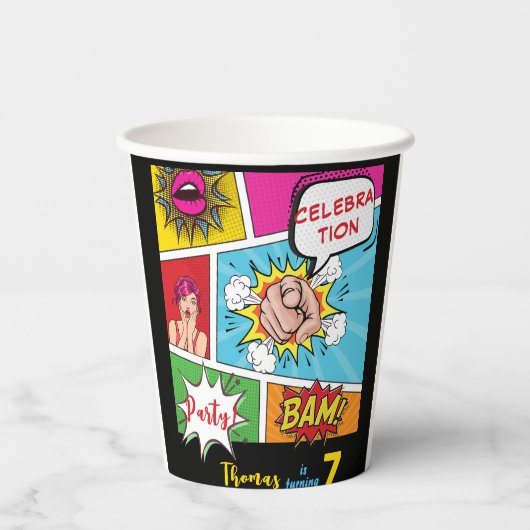 Pop Art Comic Geburtstag Pappbecher (Rückseite)