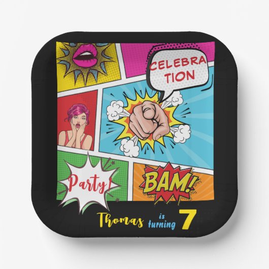 Pop Art Comic Geburtstag Pappteller (Vorderseite)