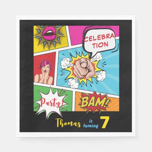 Pop Art Comic Geburtstag Serviette (Vorderseite)